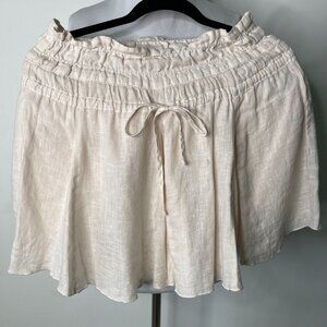 CP Shades Women's Cream Ruffle Linen & Cotton Pleated Skirt Size Small